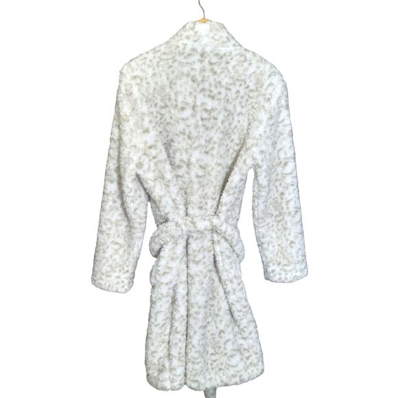 Katy Did  Snow Leopard Print Sherpa Like Womens Bath Robe With Pockets Size M - Picture 2 of 5